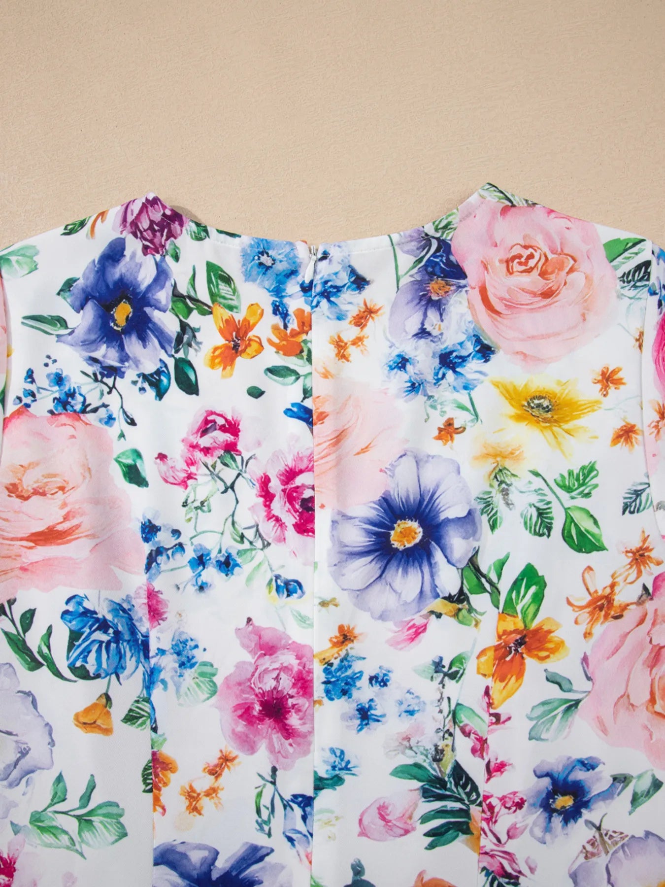 Floral Mini Dress Cap Short Sleeve Round Neck Back Zipper cfdf92ab461a455898df5697052f9c46-Max-Origin Trendsi