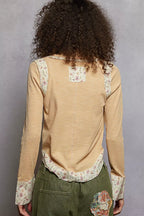 POL Women's Ribbed Top Floral Nude Beige Patch V-Neck Long Sleeve Blouse cfebbc0f-a736-4ce6-83bc-d922f3f66f49-Max-Origin Trendsi