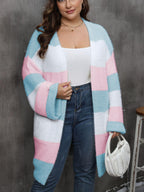 Plus Size Cardigan Striped Open Front Long Sleeve Knitwear cff26449-9a25-4574-a1ad-921e96df2490-Max Trendsi