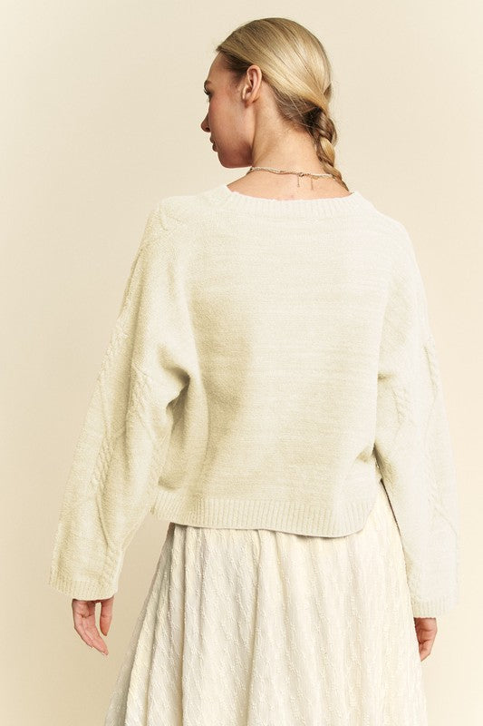 Davi & Dani Sweater Ivory Diamond Cable Pattern Drop Shoulder Long Sleeve cff3b836-fafc-44ec-8174-6fda0141b054-Max Trendsi