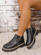 Women's Ankle Boots Pu Leather Textured Side Zip Round Toe Low Heels Shoes cff5a67e-6d2f-4e20-8b48-95a4d56e41f8-Max-Origin Trendsi
