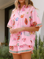 Women's Outfit Set Pink Summer Printed Button Up Shirt and Shorts 2 Pcs cffedbef-4750-49d1-b590-007898e09ca0-Max-Origin Trendsi