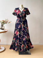 Plus Size Floral Print Short Sleeve V-Neck Dress