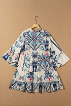 Floral Mini Dress Notched Buttoned Three-Quarter Sleeve Ruffle Short d01ba66d-f204-43d0-94d1-032b709aeb8f-Max Trendsi