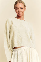 Davi & Dani Sweater Ivory Diamond Cable Pattern Drop Shoulder Long Sleeve d0223074-4cc8-4691-a3e7-bfb8f2831ea3-Max Trendsi