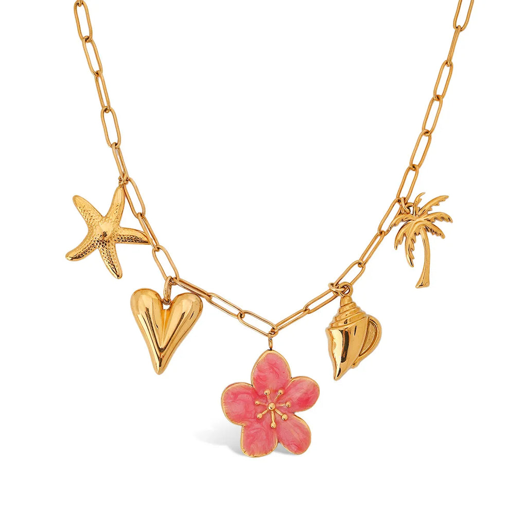 18K Gold-Plated Necklace Start Heart Pendant with Resin Flower Summer Jewelry d023ee8d-0292-466d-a235-a8bd6e3732a5-Max-Origin Trendsi