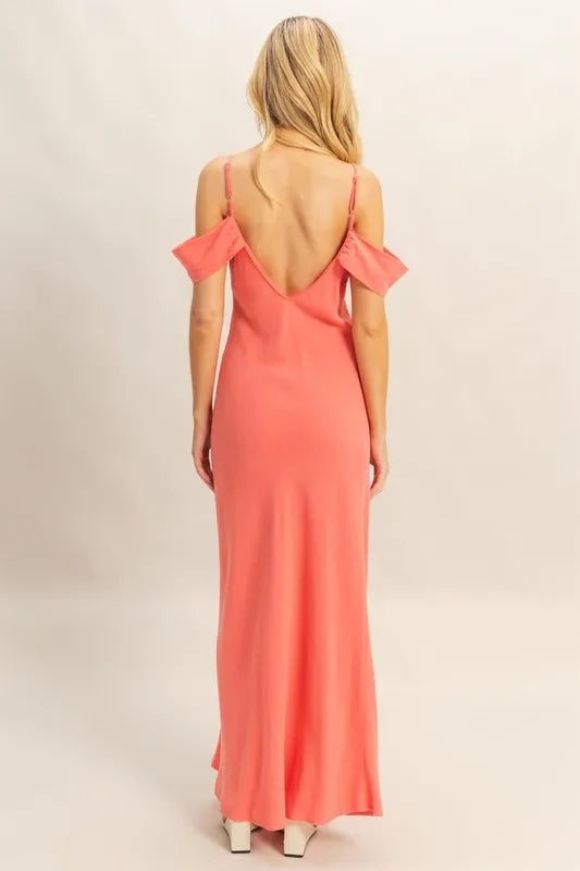 HYFVE Maxi Dress Pink Flattering Fit Cami Asymmetrical Ruffled d02f02b8c2924336a6a8589b5f31aef3-Max-Origin Trendsi