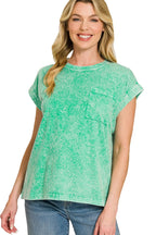 Zenana Halo Snow Washed Cuffed Short Sleeve T-Shirt