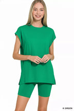Zenana Tracksuit Set Green Brushed Dty Microfiber Top & Biker Shorts d03cad28-1e8b-4aa1-8b0c-46865e5fb63e-Max-Origin Trendsi