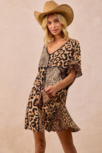 BiBi Leopard Dress Mix and Match Prints Short Sleeves Oversized V Neck d04a5b422d974867b183a25e797d96c4-Max-Origin Trendsi
