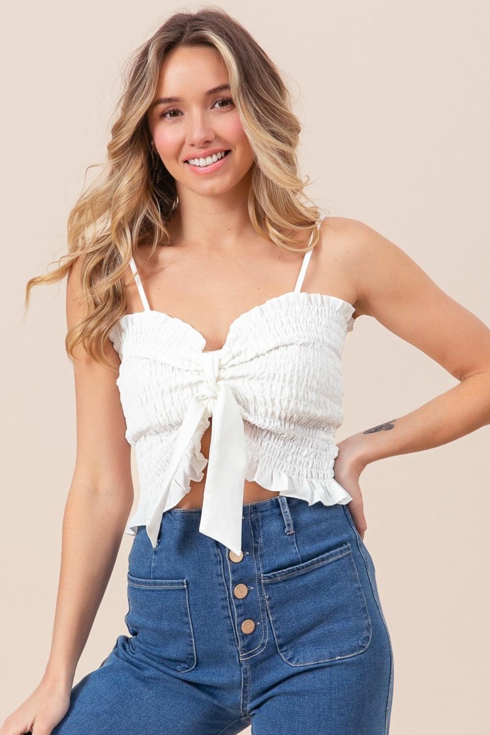 Cami Crop Top BiBi Ruffled Smocked Ribbon Bow Detail d065628b-aa5c-4b11-8f80-e88a0e01836a-Max Trendsi