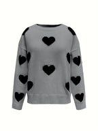 Sweater Heart Valentine’s Day Round Neck Long Sleeve Women White Pullover d07e1857-f77e-4599-b8e4-72489eb7362d-Max Trendsi