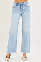RISEN Womens Jeans Ankle Straight Tummy Control Mid Rise Fray Hem Light Blue LIGHT d07ee104-553c-442f-b345-8dadd69a295b-Max-Origin Trendsi
