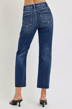 RISEN Womens Jeans Cropped High Rise Slim Barrel Raw Hem Dark Wash d087c2dce0444d47b621d399d036260d-Max-Origin Trendsi
