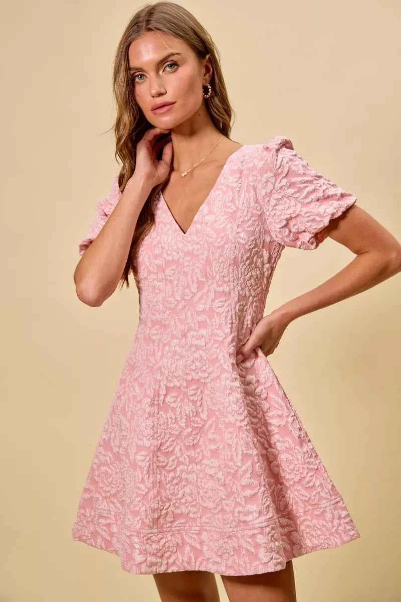 SO ME Mini Dress Floral Jacquard Blush Pink Fit And Flare Daily d08c9253d43645bc9befd5855cfccd28-Max-Origin Trendsi