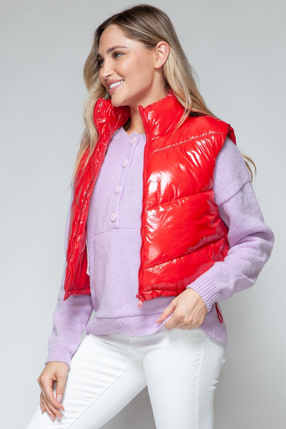 Shiny Quilted Red Vest Snobbish Zip Up Turtleneck Sleeveless d0a3cdea-fd19-4558-b78e-2b7875325e0d-Max Trendsi