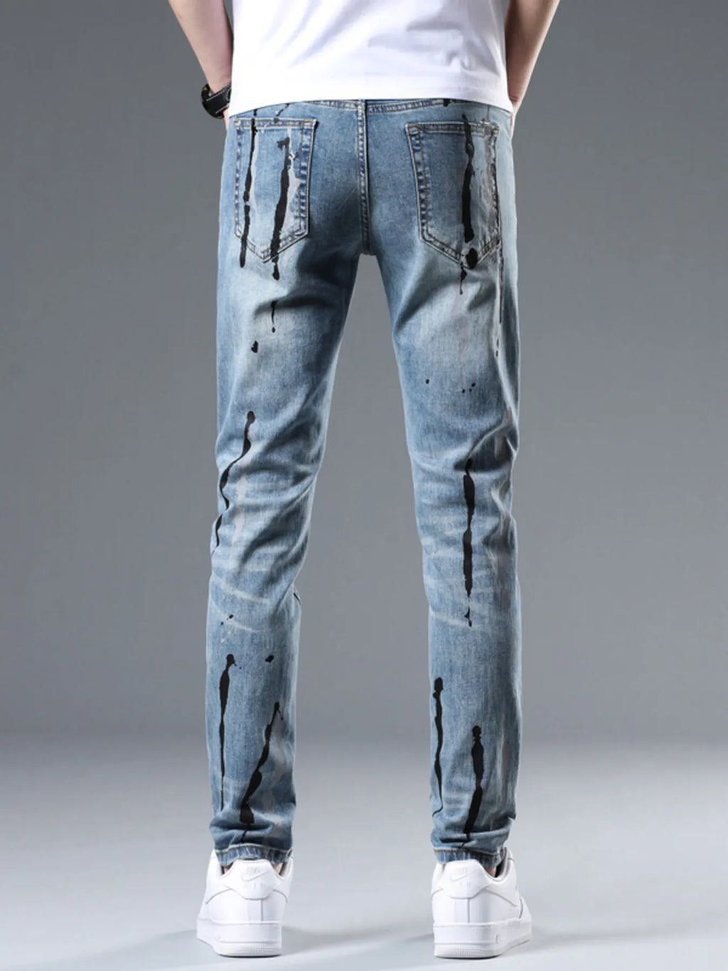 Men's Slim Fit Jeans Splatter-Paint Style Distressed Ligh Blue Denim Pants d0ae911beb714b1a820d43f455ae36bf-Max-Origin Trendsi