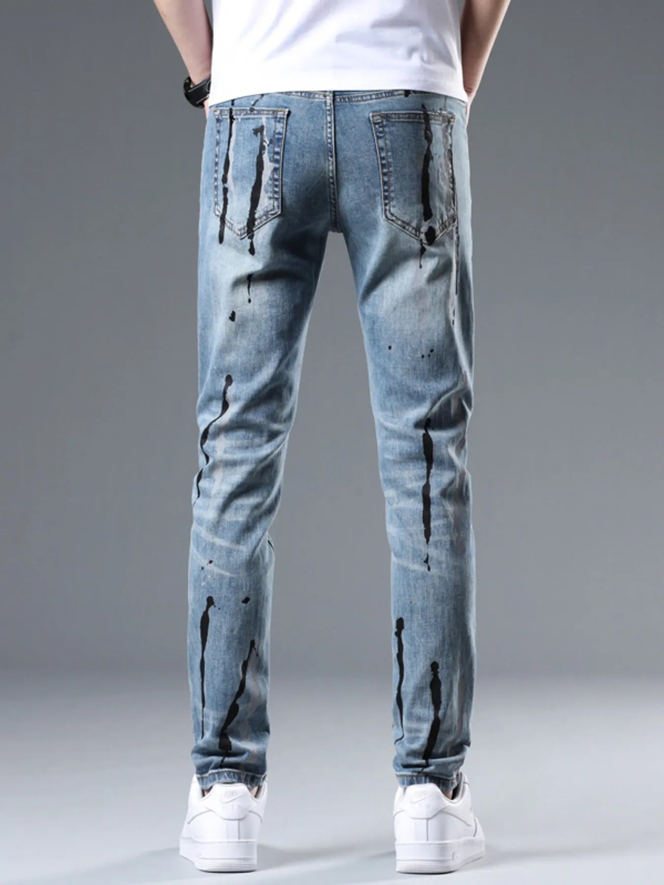 Men's Slim Fit Jeans Splatter-Paint Style Distressed Ligh Blue Denim Pants d0ae911beb714b1a820d43f455ae36bf-Max-Origin Trendsi
