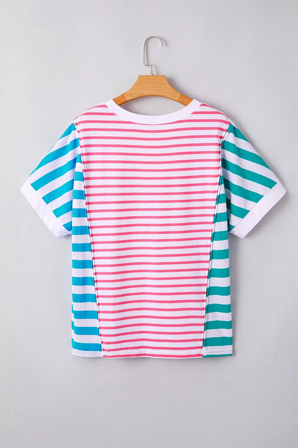 Women's T-Shirt Striped Color Block Batwing Short Sleeve Exposed seam Top d0ba55b9-c1e1-41e4-96a9-6cc7a60a027c-Max-Origin Trendsi