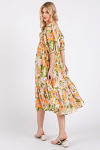 Mittoshop Midi Dress Orange Flower Print Puff Sleeve Ruffle Smocked d0bb3681568b462aa26b5fca9f5f54a0-Max-Origin Trendsi