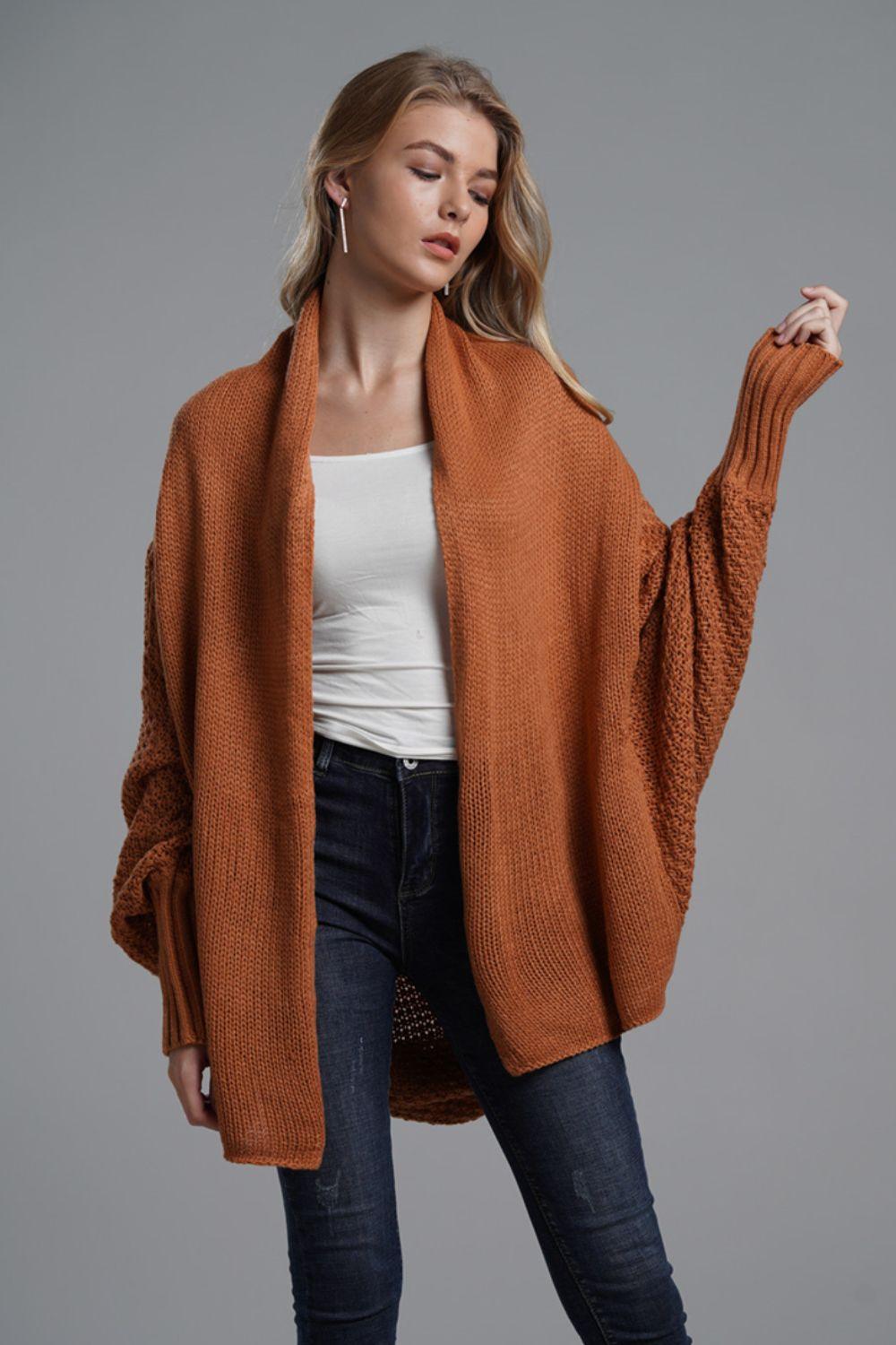 Knit Cardigan Oversized Batwing Long Sleeve Open for Women