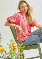 Umgee Scalloped Hem Textured Blouse