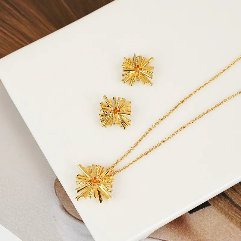 Jewelry Set Necklace and Earrings Zircon Gold Starburst Gold-Plated d0cc1044-a8f3-49b6-90ee-a76d241dfb1b-Max Trendsi
