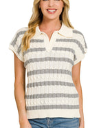Zenana Textured Stripe Sweater Vest with Collar