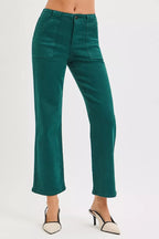 RISEN Womens Jeans High Rise Ankle Flare Green Patch Pocket Denim Pants d0df10d5-71c3-4446-b41d-cfc8c8e071f1-Max-Origin Trendsi