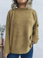 Women's Sweater Round Neck Raglan Sleeve Knit Pullover d0e23dd91d07470ba552956b66bacf2d-Max-Origin Trendsi