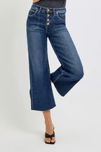 RISEN Crop Jeans Women's High Rise Wide Button Up Dark Washed DARK d0e8362395514db78bcf75a5bb001bd7-Max-Origin Trendsi