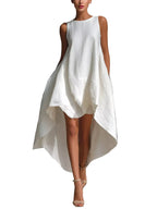 High-Low Sleeveless Dress with Round Neck
