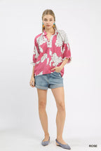 Umgee Womens Blouse Rose Peony Illustration Print Flounce Sleeve Top d1022c93-38b7-4aa7-b712-3ad4d664a32a-Max-Origin Trendsi