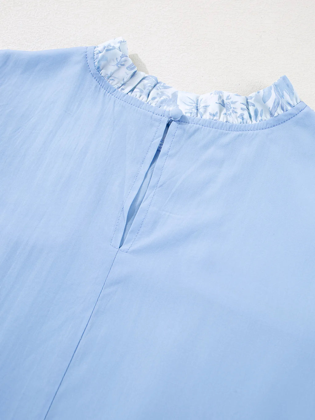 Women's Blouse Light Blue Lace Insert Floral Puff Sleeve Patchwork Loose Top d10ed1b2399943d3ba4326bfbde3fc41-Max-Origin Trendsi