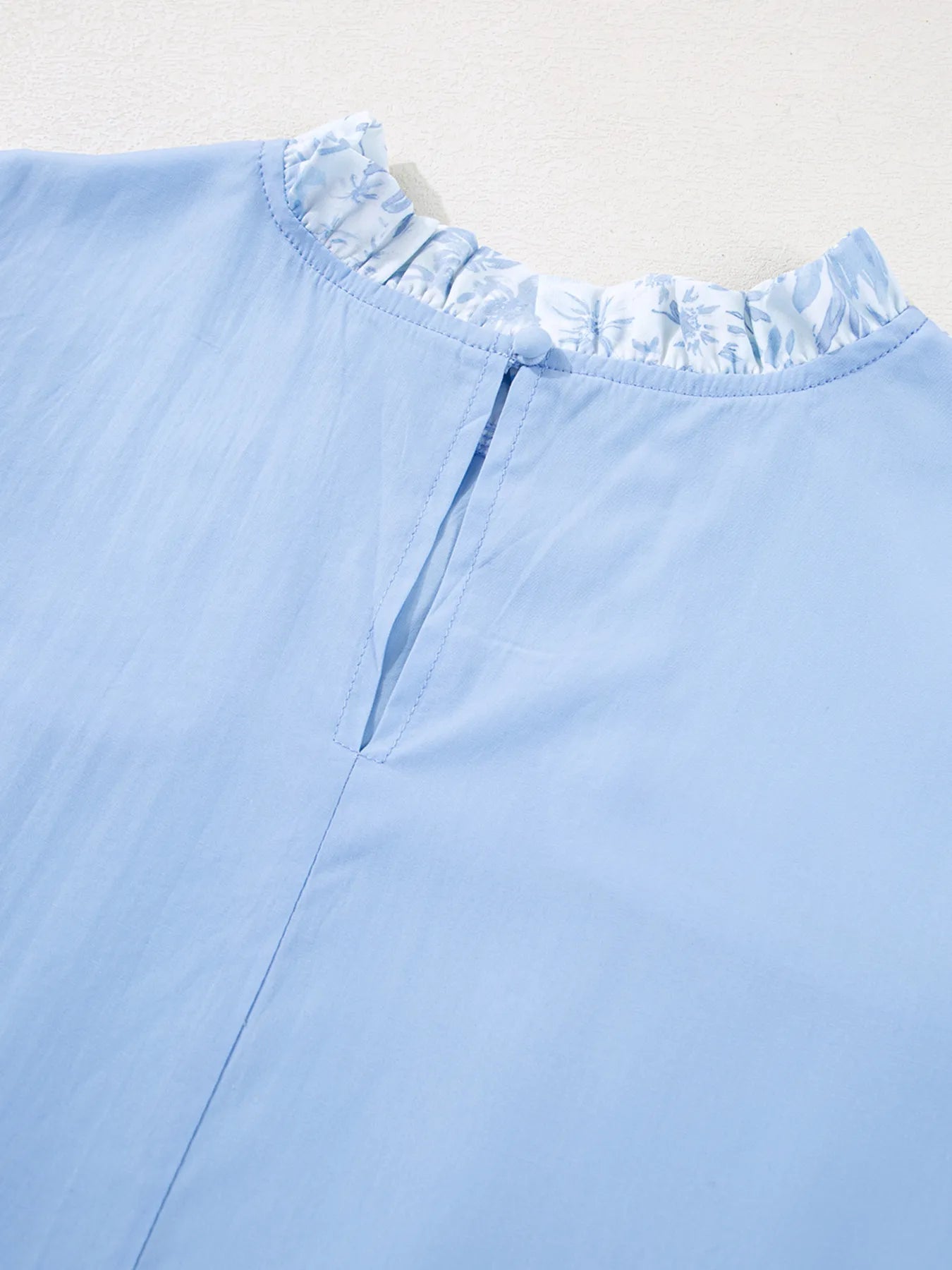 Women's Blouse Light Blue Lace Insert Floral Puff Sleeve Patchwork Loose Top d10ed1b2399943d3ba4326bfbde3fc41-Max-Origin Trendsi