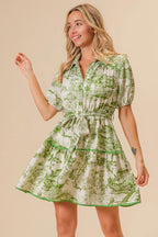 BiBi Mini Shirt Dress Floral Green Printed Tiered Belted Short Sleeve d117e0b940524862802a9c9bc0b6818c-Max-Origin Trendsi