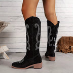 Women's Boots Matte Pu Leather Western Embroidered Round Toe Block Mid Heels d119e01b158d40958d026bfdc6755e45-Max-Origin Trendsi