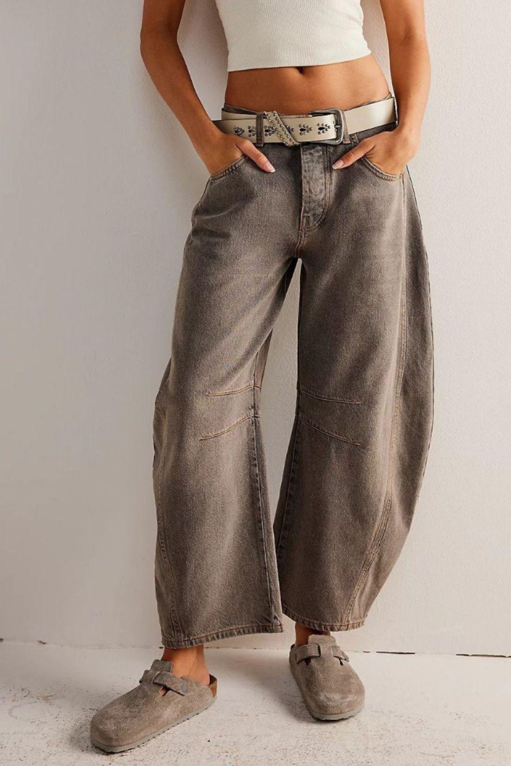 Wide Leg Jeans with Pockets Casual Denim Loose Pants Taupe d12b8649-0678-42c1-82a4-60f9b0d73858-Max Trendsi