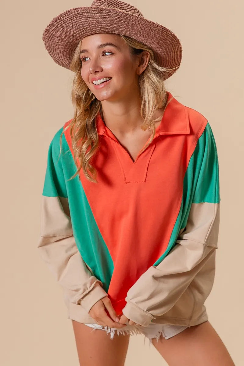 BiBi Women's Sweatshirt Colorblock Exposed Seam French Terry Top d12db64061af436187dd4b521cef9fe4-Max-Origin Trendsi