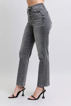 Judy Blue Gray Jeans High Waist Rhinestone Straight Pants d13f429f37854e6fab1cd6c4e9f1f5fc-Max-Origin Trendsi