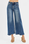 RISEN High Rise Crop Wide Leg Jeans with Step Hem DARK d13f7c6430c547ad99aa63841afae13d-Max-Origin Trendsi