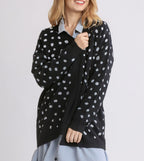 Umgee USA Polka Dot Knit Black Cardigan Open Front Long Sleeve Sweater Black d14a05a6-ed33-413e-a8d3-3b3764442f23-Max Trendsi