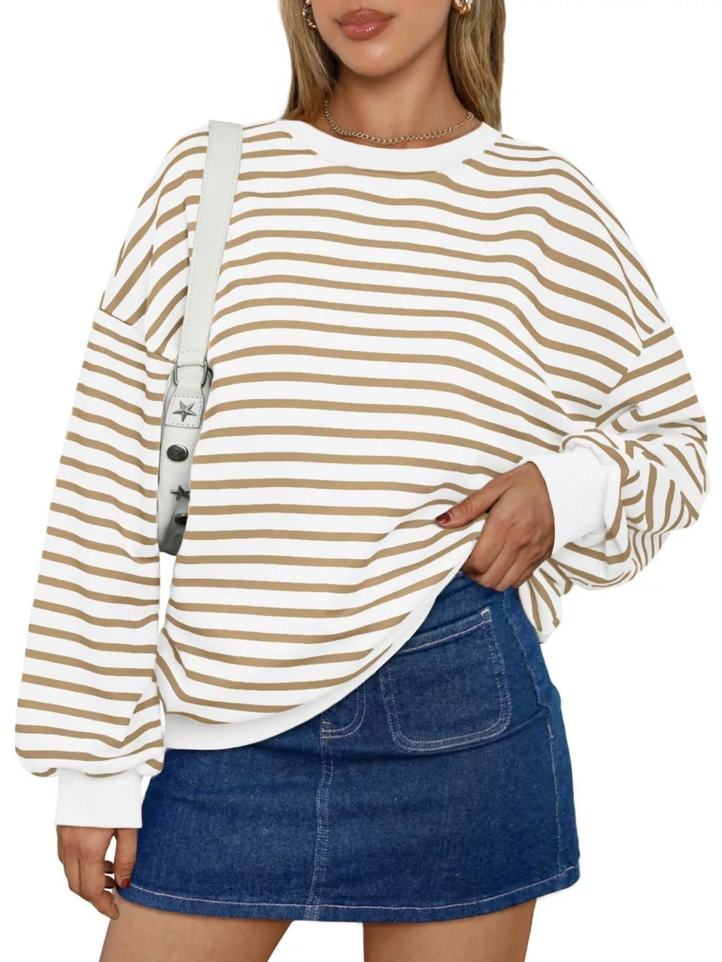Women's Sweatshirt Striped Round Neck Oversized Casual Pullover d176315d75934eff9378ef1d6df34498-Max-Origin Trendsi