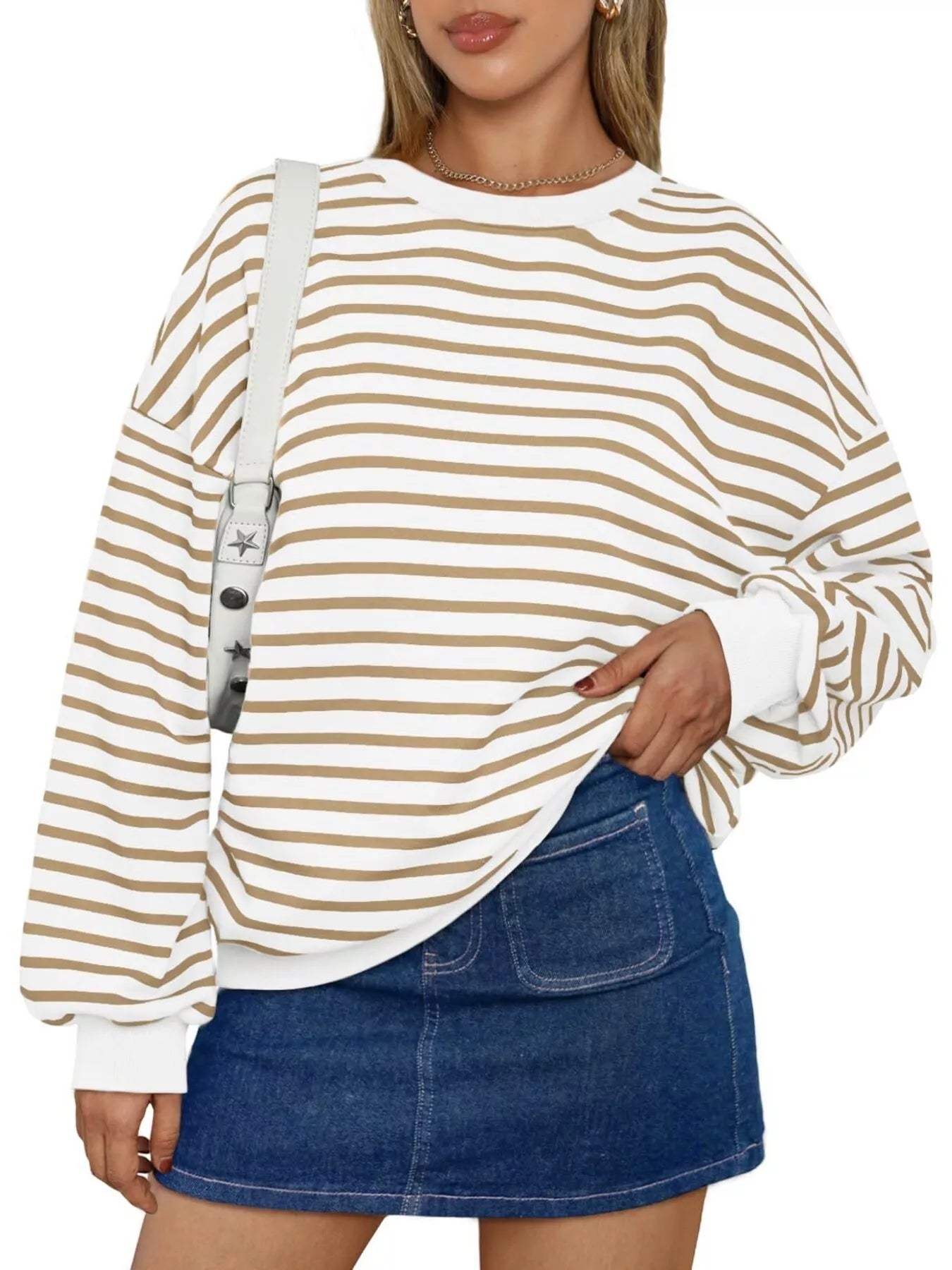 Women's Sweatshirt Striped Round Neck Oversized Casual Pullover d176315d75934eff9378ef1d6df34498-Max-Origin Trendsi