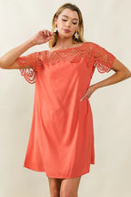 BiBi Dress Crochet Lace Yoke Detailed Wrinkled Short Sleeve d17a73254b7b44c288bb2d95efbc82fd-Max-Origin Trendsi