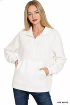 Zenana Womens Fleece Sweatshirt Off White Half Zip with kangaroo Pocket Top d18cad7f-ce96-4464-b937-c33eaa1d8fcf-Max-Origin Trendsi