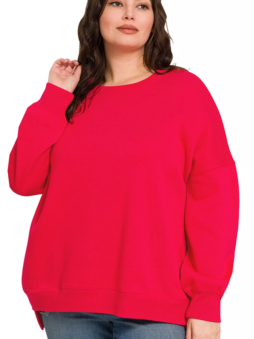 Zenana Womens Sweatshirts Fleece Ruby Red Hi-low Boyfriend with Pockets Plus Sizes d18fef224318431f8bb80eecd0da3bb3-Max-Origin Trendsi
