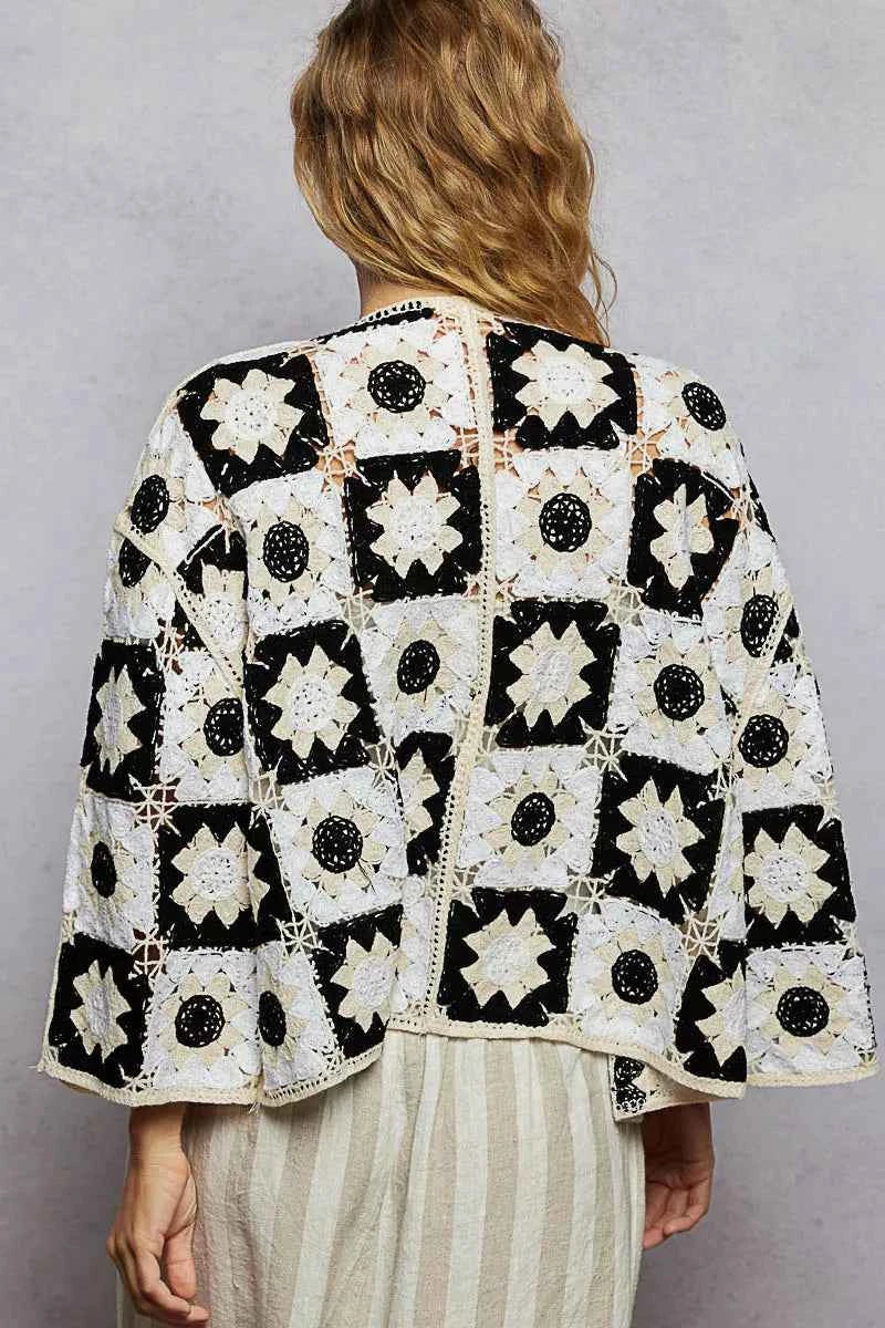 POL Crochet Cardigan Black Multi Open Front with Geometric Floral Patterns d1904fcf-c545-485f-9573-44a13662ccc6-Max-Origin Trendsi