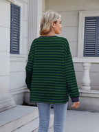 Striped T-Shirt Lace-Up Crisscross V Neck Long Sleeve Blouse Top d194d1c4-e948-4b27-bee3-38e654857ca6-Max Trendsi