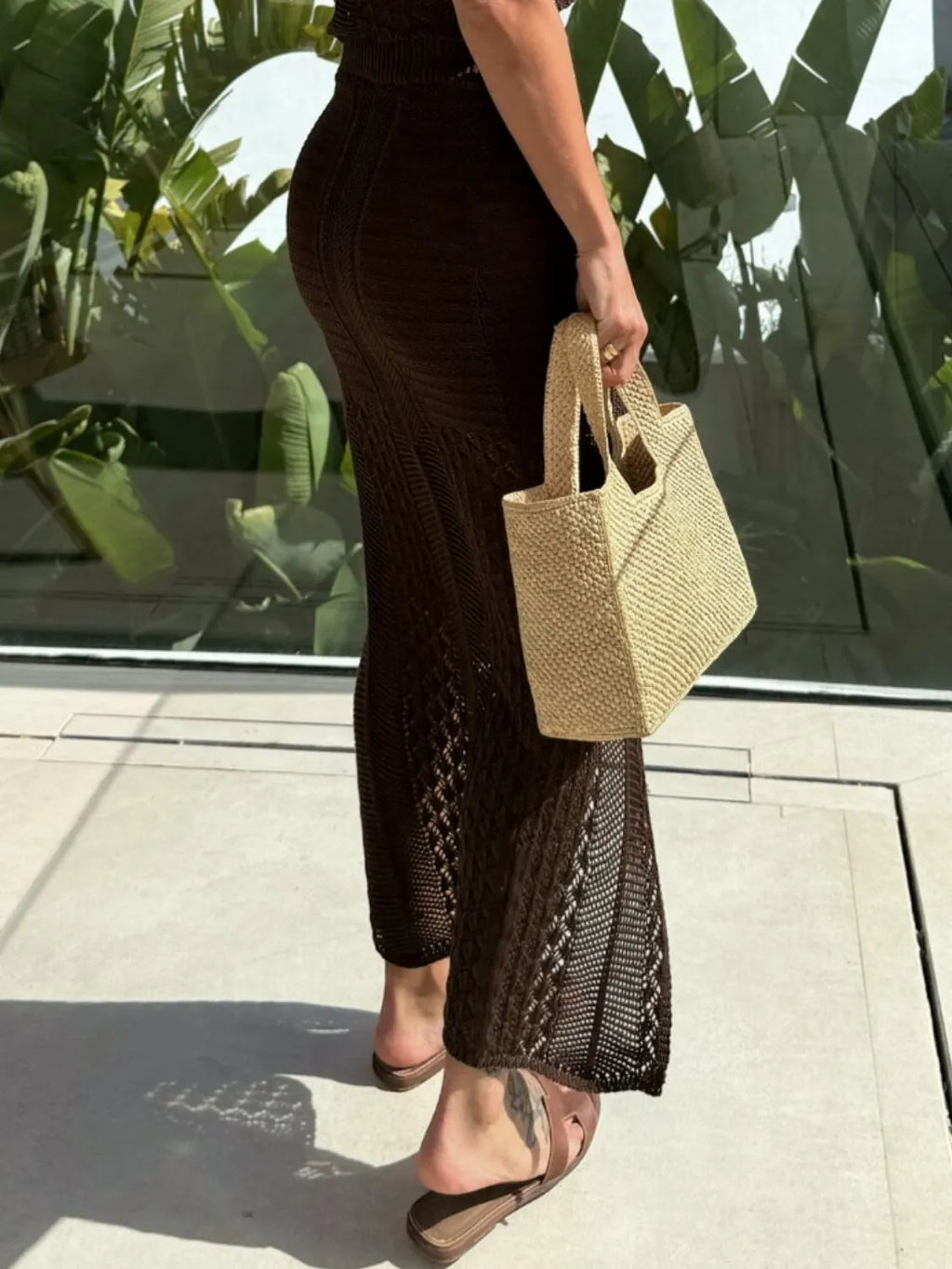 Crop Top and Slit Skirt Outfit Set Openwork Knit Round Neck Summer 2 Pcs d195be70-f270-4f26-84b9-b9f6a5e76712-Max-Origin Trendsi
